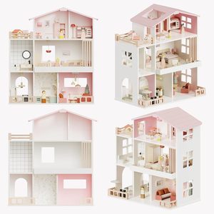 Kit de maison de jeu en bois éducatif moderne pour filles, à faire soi-même, avec poupées et animaux de compagnie, cadeau pour les tout-petits de <span class=keywords><strong>3</strong></span> ans et plus - Product Image 3