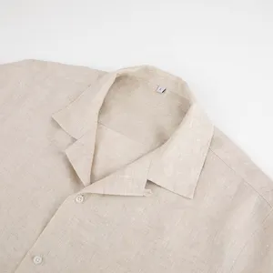 2024 Wholesale Custom Cuba Collar Designer Shirts For Men Solid Color Linen Short Sleeve Shirts Loose Comfortable Men's Clothes