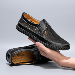 Men Breathable Mesh <b>Slip</b> On Sandals Closed Toe Rubber Outsole Casual Summer Shoes Genuine Leather Lining Size 50 - Product Image 1