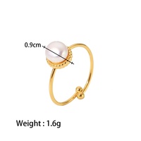 Mode Simple Bague Perle Plaqué Or Réglable En Acier Inoxydable Perle Anneau Bijoux Femmes