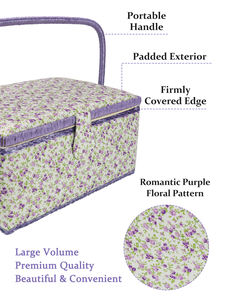 Panier à couture en tissu avec fleurs violettes fragmentées, écologique, durable, collection artisanale pour la famille, vente en gros - Product Image 3