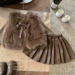 Costume pour filles, nouveau style pour enfants, veste en cuir, pull, gilet, <span class=keywords><strong>jupe</strong></span> en cuir plus <span class=keywords><strong>velours</strong></span>, ensemble trois pièces - Product Image 5