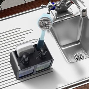 Prix de gros nouveau design <span class=keywords><strong>savon</strong></span> liquide en plastique manuel plat et distributeur de <span class=keywords><strong>savon</strong></span> pour les mains avec support de rangement - Product Image 3
