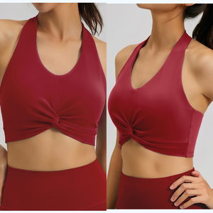 Top de yoga de alta sujeción con espalda cruzada para mujer, brocado de doble cara, alta elasticidad, con almohadillas extraíbles y cuello redondo. - Product Image 4