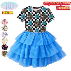 Vestito Casual da Principessa per Bambine, Top Traspirante in Bambù, Gonna in <span class=keywords><strong>Tulle</strong></span> a Strati con Stampa Personalizzata e <span class=keywords><strong>Maniche</strong></span> Corte, OEM - Product Image 2