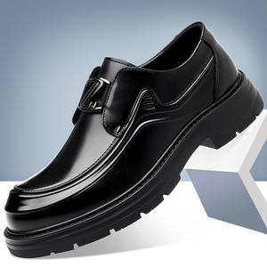 حذاء رجالي من الجلد الطبيعي عصري كاجوال للعمل بنعل سميك يزيد من الارتفاع حذاء بدون كعب بني متعدد الاستخدامات رسمي من ديربي - Product Image 6