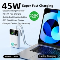 Mini Power Bank Ultra Mince Portable 20000mAh 45W PD Charge Rapide Technologie GaN Câble Type-C Rétractable Lanière Écran Numérique