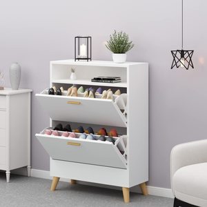 Free Standing <b>Shoe</b> Organizer With 2 Flip Drawers for Entryway, Narrow 3 Tier Entryway Hidden <b>Rack</b> Doors KEYA-P4 Free Standing Sh - Product Image 1