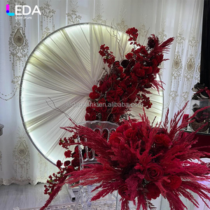 LEDA Wedding Decoration Supplies White Round Pleated Curtain Metal Led Lighted Wedding Arch <b>Backdrop</b> for Events - Product Image 4