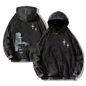 100% algodón pesado con capucha lavado ácido desgastado personalizado DTG estampado Logo bordado invierno bolsillo Oversize Pullover Unisex - Product Image 1
