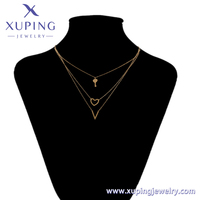 Xuping – bijoux à Double chaîne superposée en forme de cœur, pendentif en V sous-titre, bijoux à breloques en or 14K, collier neutre