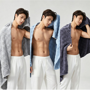 Toallas de baño para hombres, adultos, adolescentes, toalla absorbente de cuerpo entero, gran tamaño, de coral, color sólido, para uso doméstico, 70x140cm, 90x170cm - Product Image 1