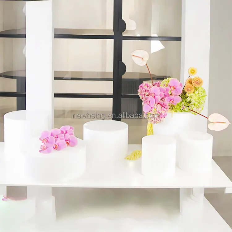 Wholesale Acrylic Display Buffet Risers Set Wedding Party Acrylic Food Cubes White Plinth Food Stand