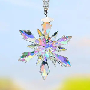 Transparent Christmas Tree Crystal bead strands Snowflake Frozen Shape Pendant Car Chain Ornament Hanging Decoration