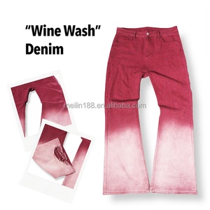 Fabricante de Jeans Personalizados, Jeans de Pierna Ancha con Dobladillo Crudo, Jeans de Mezclilla con Lavado Vino y Efecto Desgastado - Product Image 1