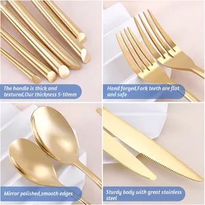 Wholesale Custom Luxury Royal Stainless Steel Matte Gold Plated Cutlery Set For Wedding Restaurant Hotel