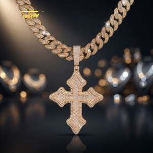 Pendentif Croix Hip Hop en Argent 925 Plaqué Or Rose et Rhodium, Moissanite VVS D, Bijoux de Mode pour Hommes et Femmes, Breloques Iced GRA Jenime - Product Image 3