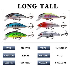 Señuelo de Pesca 3D Miniatura de Alta Calidad, 55mm, 6.7g, ABS Duro, Hundimiento Lento, Vibrante, para Agua Salada, Salmón - Product Image 4