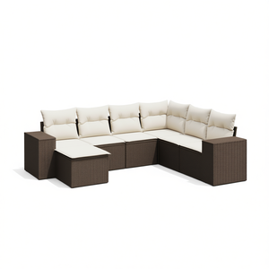 Conjunto de Sofás de Jardín Marrón, Muebles de Ratán para Exteriores con Cojines de Espuma de Alta Densidad, Diseño Contemporáneo Impermeable - Product Image 1