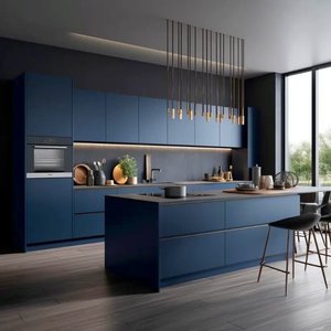 Ultimi armadi da <span class=keywords><strong>cucina</strong></span> moderni in stile europeo lucido di design <span class=keywords><strong>grigio</strong></span> blu bluid personalizzati - Product Image 1