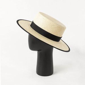 Chapeau de paille naturel de luxe pour l'été, nouvelle collection, vente en gros, personnalisé pour femmes et hommes, avec ruban bicolore - Product Image 2