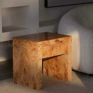 Table de chevet en bois de burl doré naturel avec rangement pour chambre à coucher T26 - Product Image 1