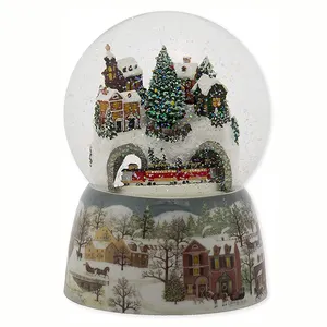 The 6.75-inch music train revolves in the village to play the joyous old Saint Nicholas resin Christmas home decoration gift
