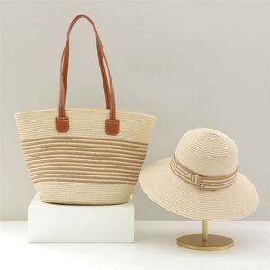 Wholesale Beach Straw <b>Hat</b> and <b>Bag</b> Set Women Large Capacity Tote Shoulder <b>Bag</b> and Straw <b>Hats</b> Set - Product Image 2