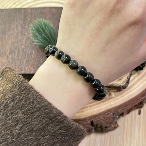 Mejor venta de oro brillo obsidiana pulsera raíz Plexo <span class=keywords><strong>Solar</strong></span> y tercer ojo Chakra pulsera regalo para él - Product Image 4