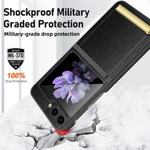 Vente directe d'usine Huanmin, compatible avec Samsung Galaxy Z Flip, 50% de réduction, étui de téléphone pliable avec support invisible doré - Product Image 3