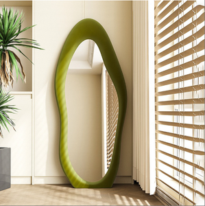 Specchio a Figura Intera in Velluto con Bordo Ondulato Irregolare, da Parete o da Terra con Supporto per Camera da Letto e <span class=keywords><strong>Soggiorno</strong></span> - Product Image 2