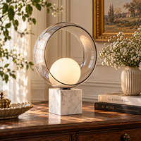 Lampe de table sculpturale en marbre, style luxe discret, avec abat-jour circulaire en verre gris fumé, éclairage G9 pour chambre, salon, entrée, décoration intérieure