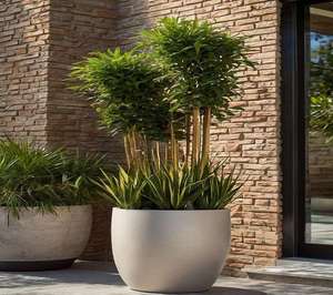 Grand pot à fleurs en fibre de verre FRP robuste avec trou de drainage, finition rustique, écologique, pour la maison, le patio, l'intérieur et l'extérieur - Product Image 1