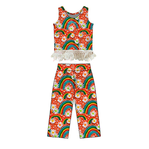 GSPO2296 Conjunto de Ropa para Niña Pequeña con Estampado de Borlas Coloridas, Venta al por Mayor, Manga Corta - Product Image 3