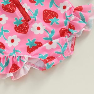 Long Sleeve <strong>Toddler</strong> Girl Swimsuit Hat Floral Ruffle Zipper Leopard Rash Guard Swimwear for Sun Protection Baby <strong>Swimming</strong> <strong>Costume</strong> - Product Image 6