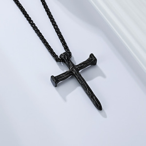 Retro yunnique style wood grain cross necklace for men, niche design, <b>titanium</b> steel pendant, colorfast jewelry, Do - Product Image 4