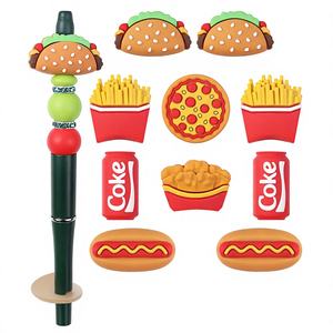 Perles en vrac en silicone PVC 3D, motifs de personnages d'anime, aliments de dessin animé (<span class=keywords><strong>pizza</strong></span>, frites), pour la fabrication de stylos et de bijoux, vente en gros - Product Image 1