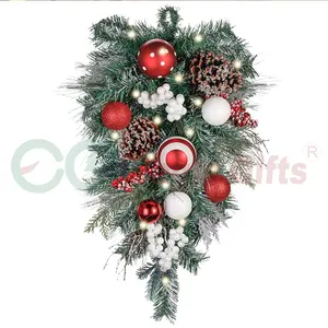 EAGLEGIFTS Outdoor Xmas Decor Pre-lit Christmas Teardrop Swag Decorating Mailbox Wreath & Garland with LED Lights