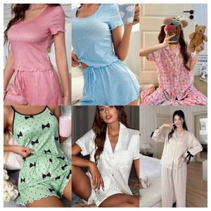 Summer <b>Women's</b> <b>2</b> <b>Piece</b> Silk <b>Pajama</b> Set Short Sleeve Striped Satin Sleepwear Elegant Smooth Turn-down Collar Button - Product Image 2