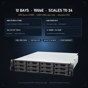 Servidor NAS Synology RS2423+ RS2423RP+II de 12 Bahías y 2U para Rack, con AMD Ryzen V1780B, Almacenamiento Empresarial - Product Image 2