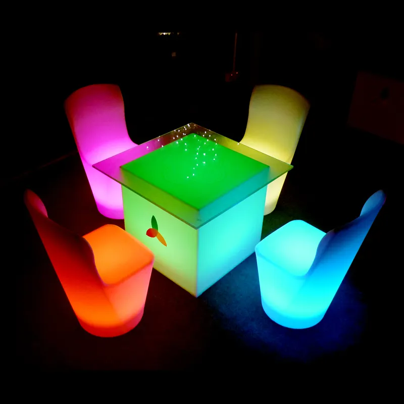 Modern Activity Plastic LED Lighting Furniture Cafe Nightclub Bar Table Swimming Pool Beach Square Chair Cube Stool Side Table