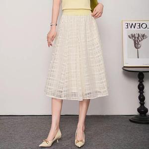 <span class=keywords><strong>Jupe</strong></span> longue plissée respirante pour femme, coupe trapèze, <span class=keywords><strong>beige</strong></span>, ton doux, <span class=keywords><strong>jupe</strong></span> <span class=keywords><strong>tutu</strong></span> longue à carreaux naturelle, tunique en soie lavée pour femme - Product Image 2