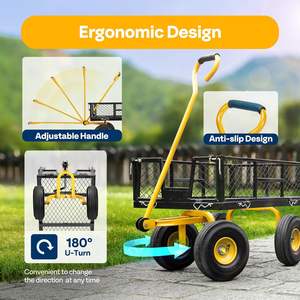 Chariot de jardin en acier à mailles robuste, capacité de 880 lb, roues de 10 pouces, prix d'usine, chariot utilitaire pliable, côtés amovibles, roues en caoutchouc - Product Image 4