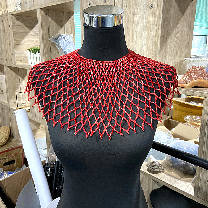 beaded fishing net HANSIDON Statement Handmade Fishing Net Shape Necklace