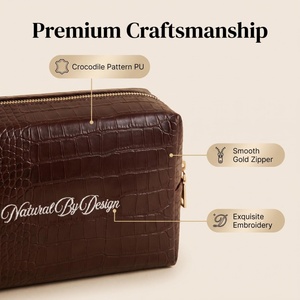 Luxury Brown Crocodile-patterned PU Leather Large Eco-Friendly Waterproof Travel for <b>Bag</b> Women Custom Color Makeup <b>Bag</b> - Product Image 4