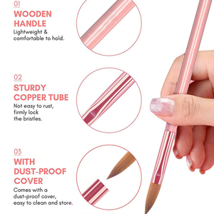 Lot de 3 pinceaux à ongles en gel cristal avec logo personnalisé et capuchon anti-poussière en tube de cuivre pour le design d'ongles français - Product Image 2