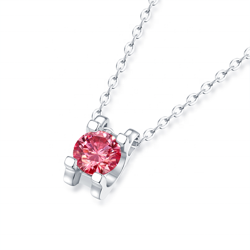 HMOIS iced out fashion jewelry wholesale S925 sterling silver custom jewelry pendants vvs 1ct pink moissanite gemstone pendant