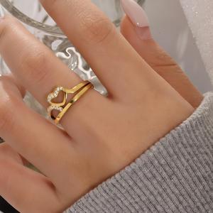 Anillo Minimalista de Corazón, Chapado en Oro de 18K, Acero Inoxidable, con Circonita Cúbica, Anillo Delicado Apilable, Joyería de Moda para Ella - Product Image 5