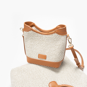 Sac à bandoulière en paille tressée avec fermeture ouverte, doublure en polyester, garniture en cuir, sac hobo bandoulière pour la plage, les voyages et l'usage quotidien - Product Image 6