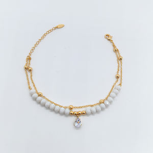 Bijoux en cuivre plaqué or 18 carats pour femmes bracelet de cheville en zircon Double couche mode chapelet blanc bracelet de cheville cadeau filles - Product Image 3